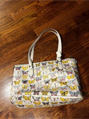 Coach Gallery Tote Bag Butterfly Print Chalk Multi Canvas Shoulder Bag CAR36 EUC
